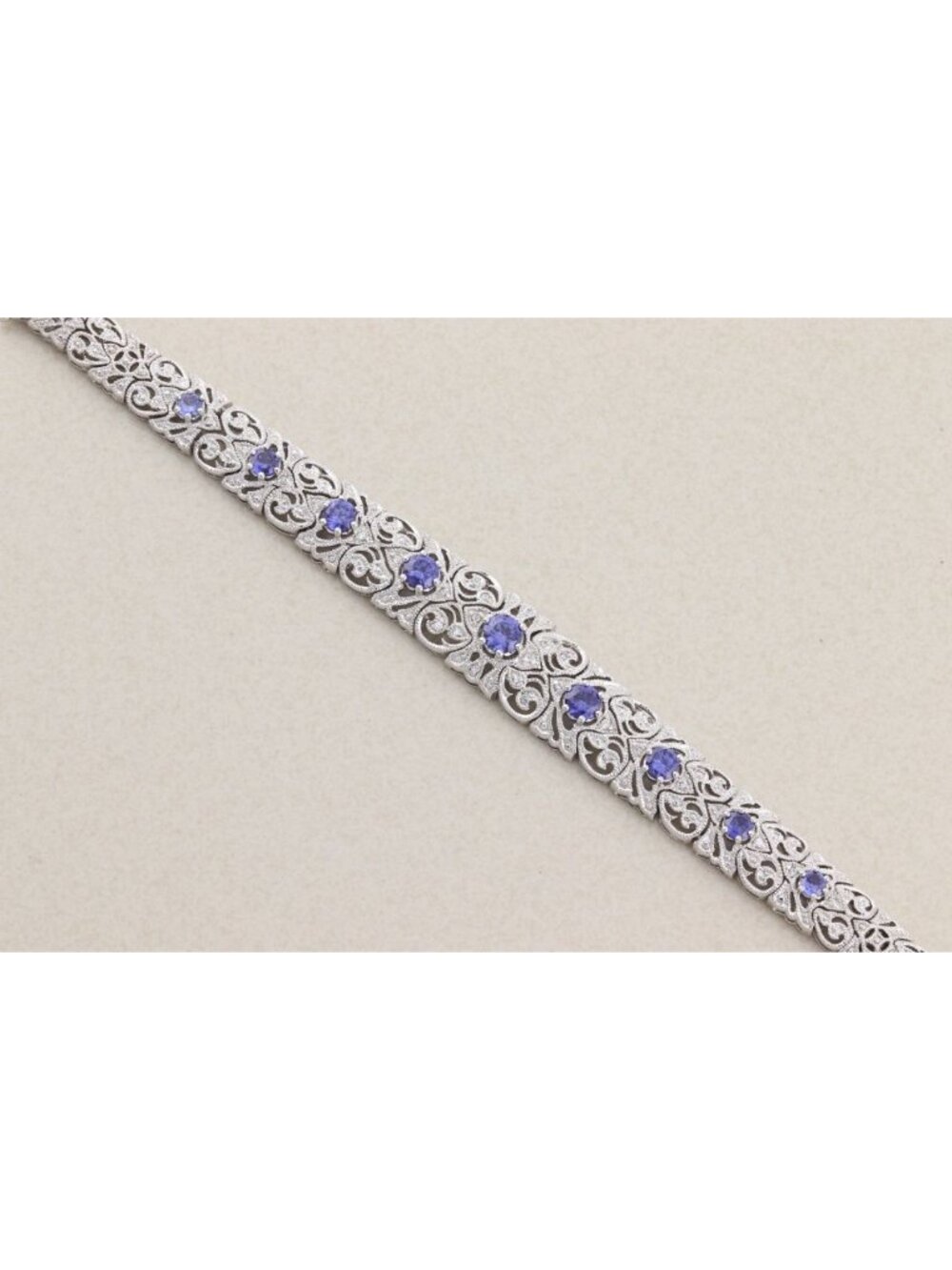 Sterling Silver Ornate Scrollwork Sparkly Tanzanite & CZ Bracelet 7 1/4" inch - Picture 6 of 8